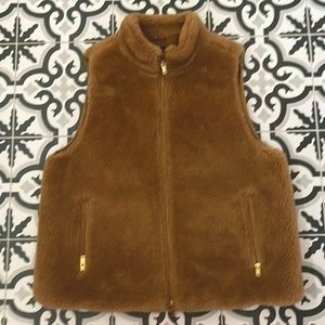 Jcrew faux fur goldish brown vest with gold tone zippers